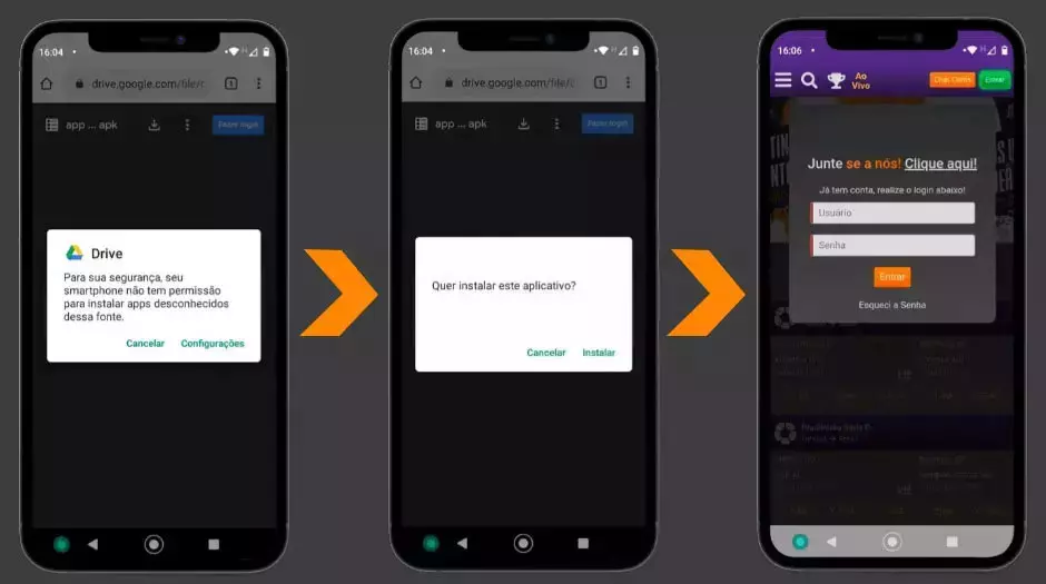 Etapas para baixar o aplicativo para Android